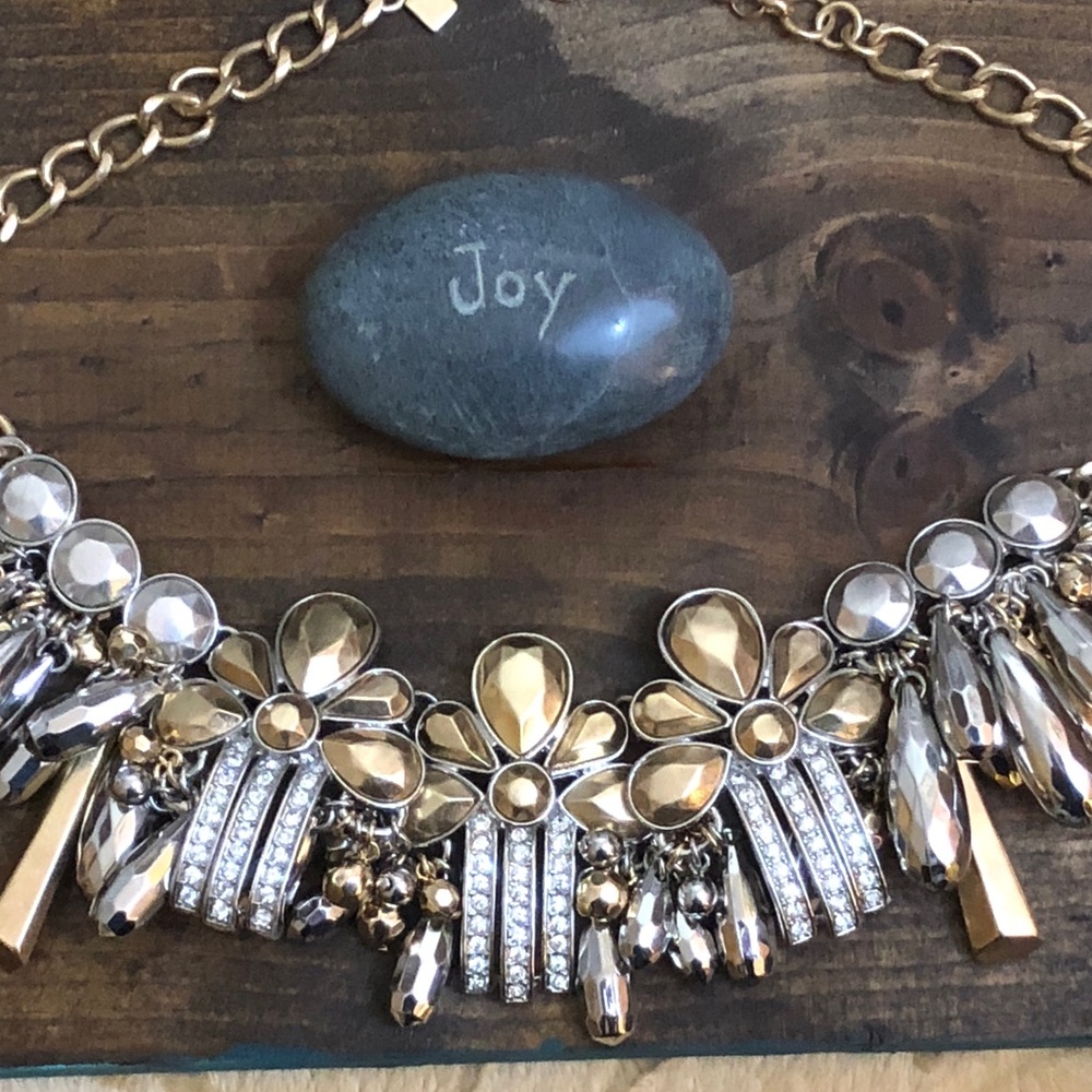 Fun Statement Necklace - Gold, Silver Tone Rhinestone - Picture 3 of 6